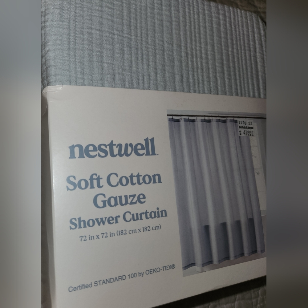 Nestwell Soft Cotton Gauze Shower Curtain - Light Blue NWT